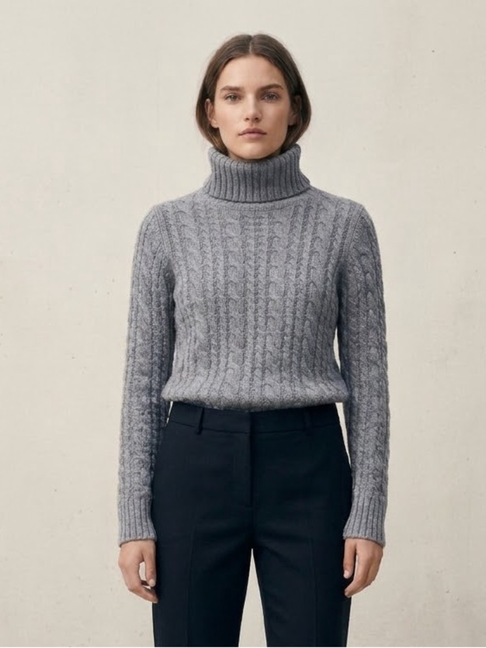 Zara Cable Knit Sweater Turtleneck Long sleeve Charcoal Grey Cozy Size Medium